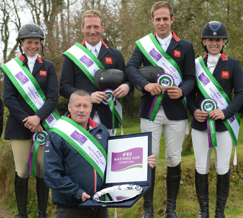Winners of the FEI Nations Cup Eventingª qualifier at ballindenisk Ireland was the Great Britain team of Izzy Taylor,Oliver Townend, Wills Oakden and Franky Reid-Warrllow, with Chef D'equipe Philip Serle. © Tony Parkes.