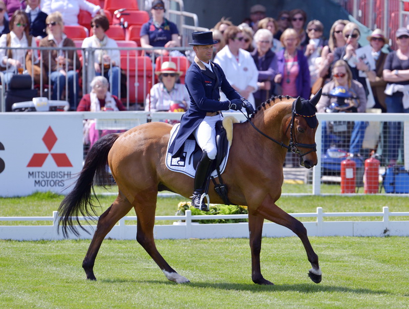 Here he is again: Michael Jung (GER), riding La Biosthetique Sam, has taken the lead after the first day of Dressage at the Mitsubishi Motors Badminton Horse Trials Credit: Sebastian Oakley/FEI