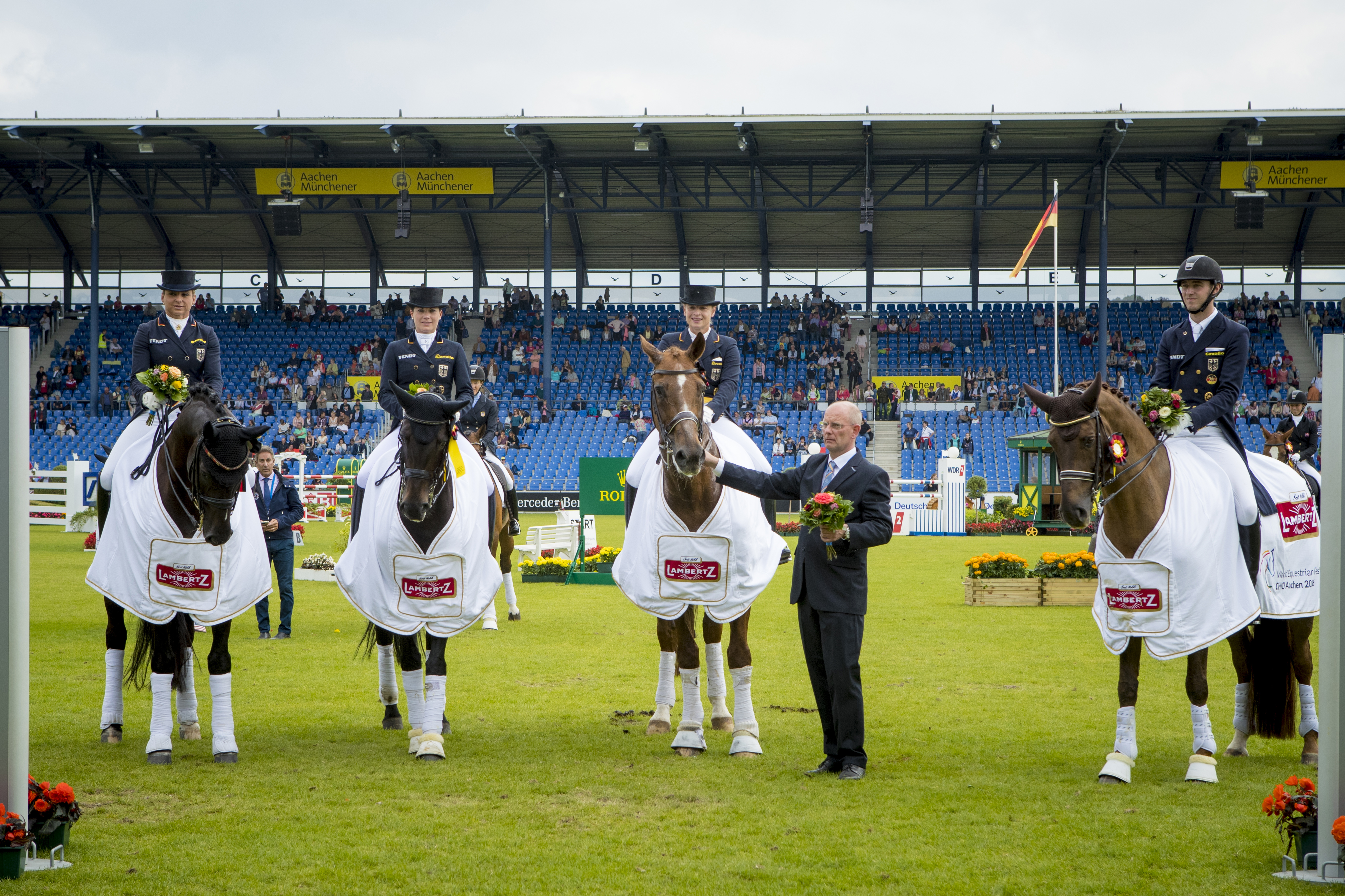 Team Germany, Dorothee Schneider, Kristina Bröring-Sprehe, Isabell Werth, Klaus Röser, Sönke Rothenberger Lambertz Nationenpreis CHIO Aachen 2016 © Hippo Foto - Dirk Caremans