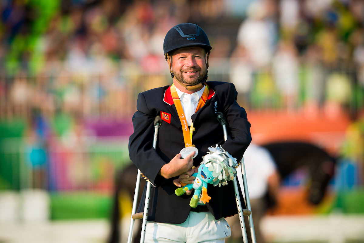 Lee Pearson (GBR) riding Zion, Silver Medalist - Individual Championship Test Grade Ib Victory Ceremony © Jon Stroud Media