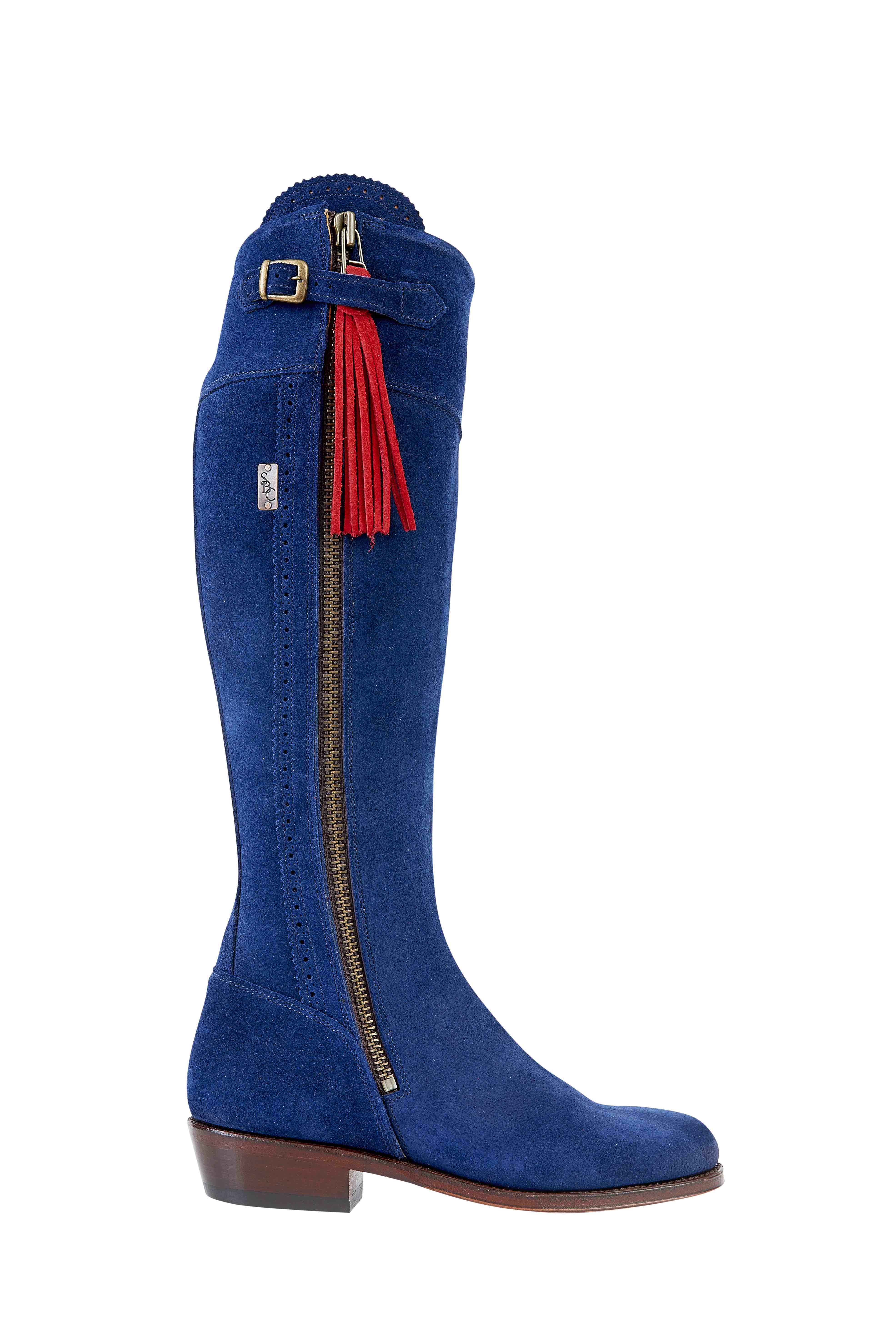 The Spanish Boot Company Navy boots with red tassle